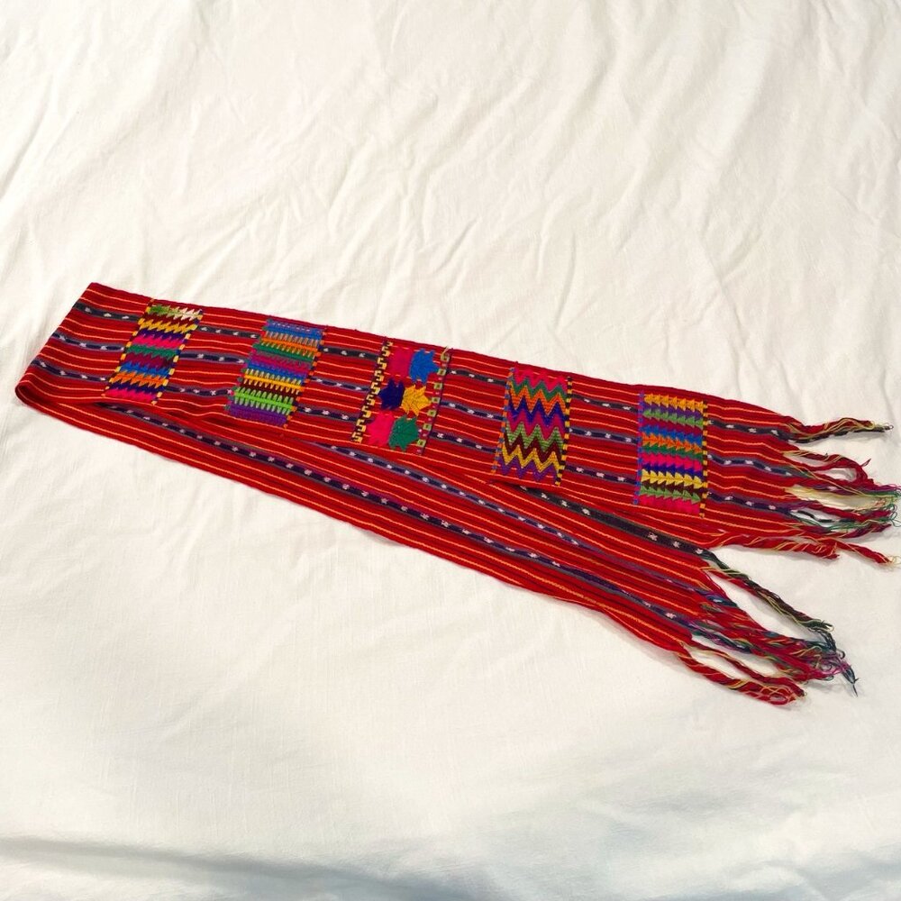 Colorful Woven Vintage Scarf with Fringe - Picture 2 of 4
